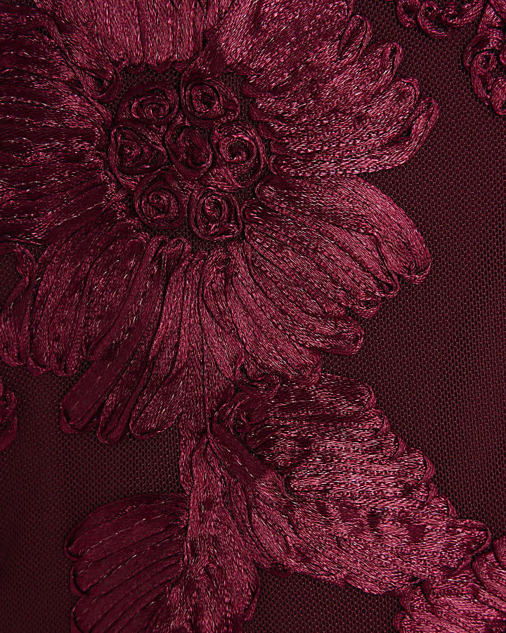 Petite Red Mesh 3D Floral Maxi Dress