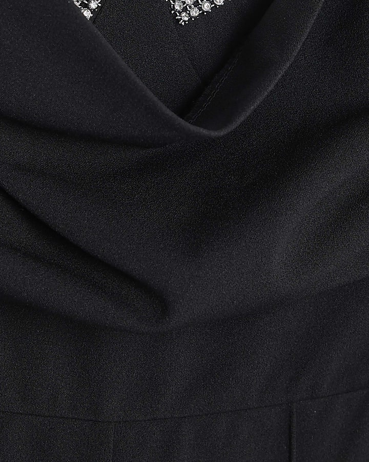 Petite Black Cowl Neck Embellished Jumpsuit