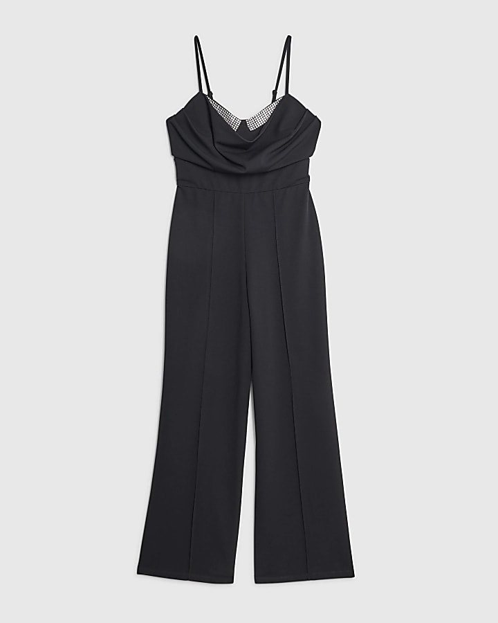 Petite Black Cowl Neck Embellished Jumpsuit