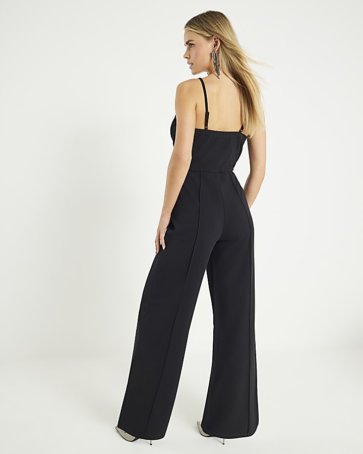 Petite Black Cowl Neck Embellished Jumpsuit