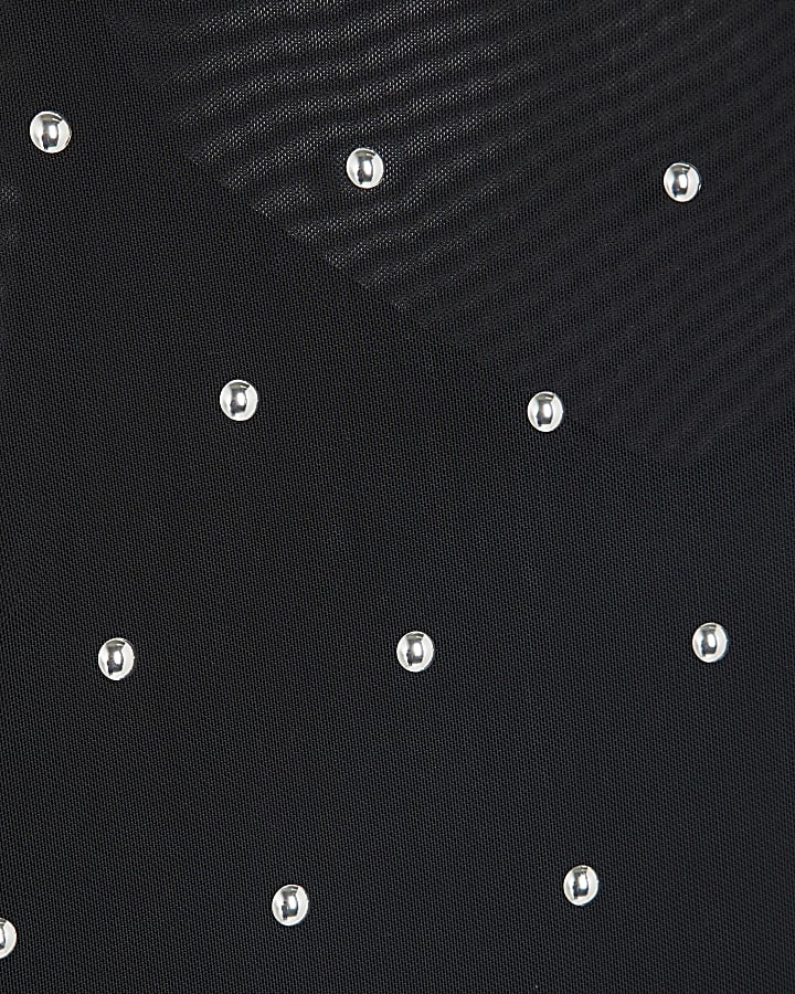 Petite Black Mesh Studded Midi Dress