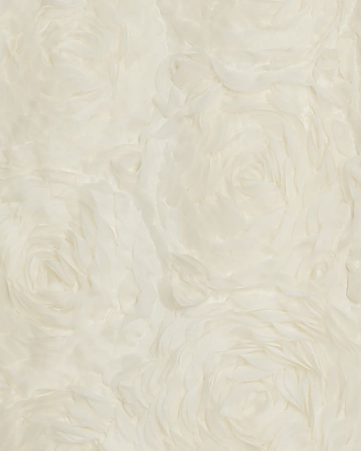 Petite Cream 3D Rose Floral Mini Dress