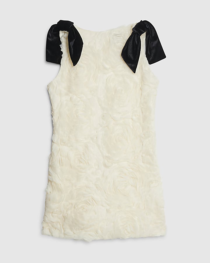 Petite Cream 3D Rose Floral Mini Dress