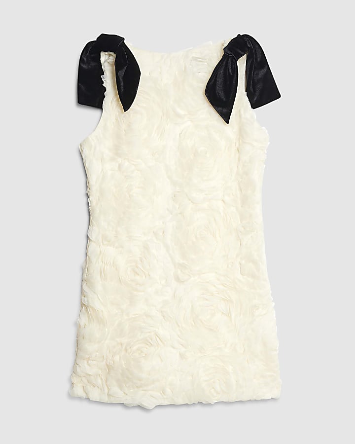 Petite Cream 3D Rose Floral Mini Dress