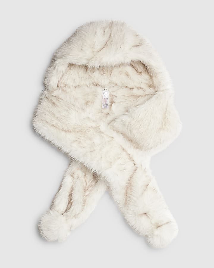Cream Faux Fur Hooded Scarf