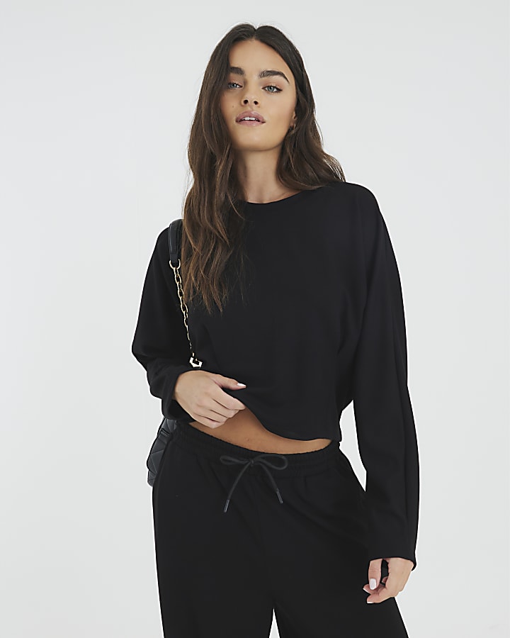 Black Long Sleeve Batwing Sweatshirt