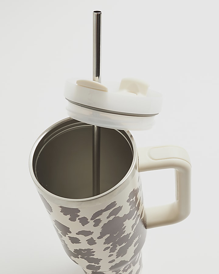 Cream Cow Cup with Straw