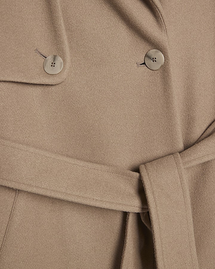 Brown Faux Wool Belted Trench Coat