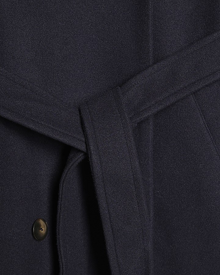 Navy Double Breasted Belted Trench Coat