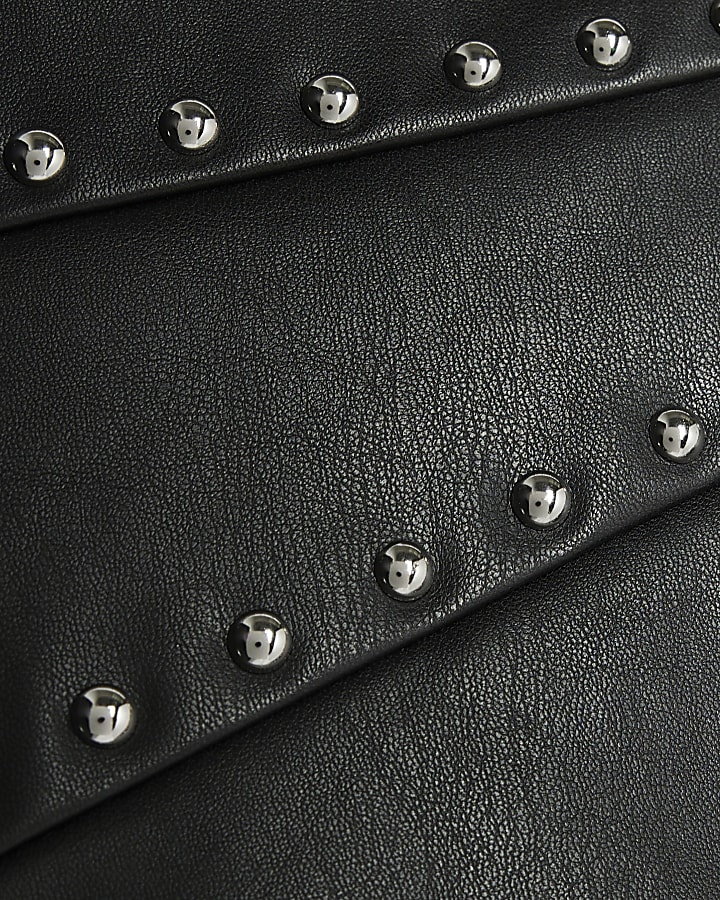 Black Studded Wrap Mini Skirt