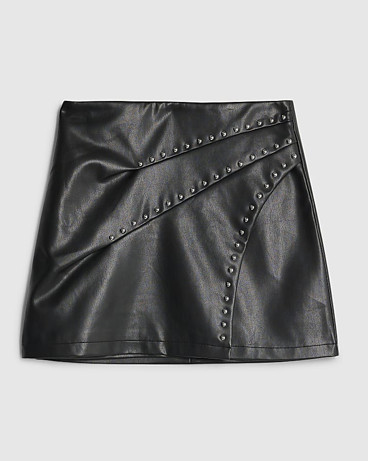 Black Studded Wrap Mini Skirt