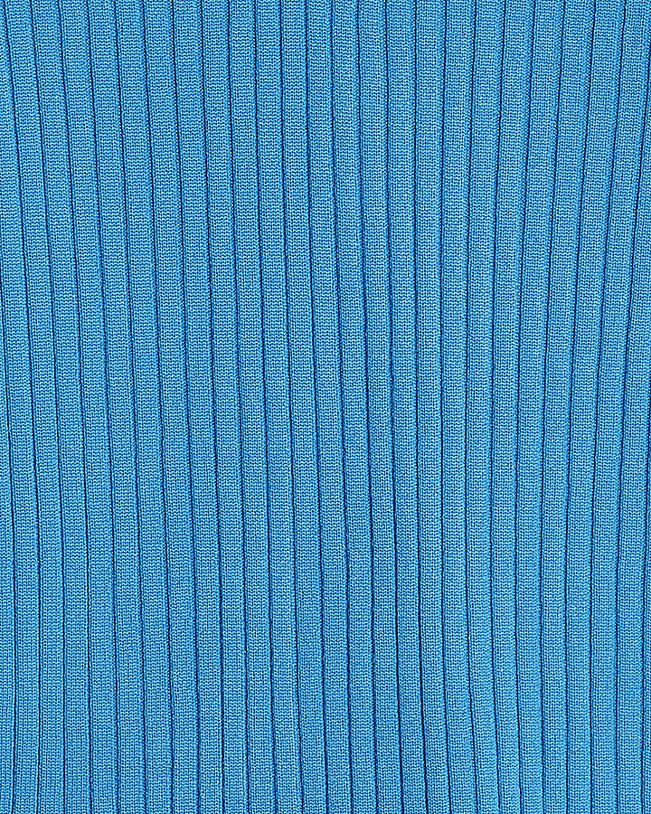 Blue Knit Ribbed Polo Top