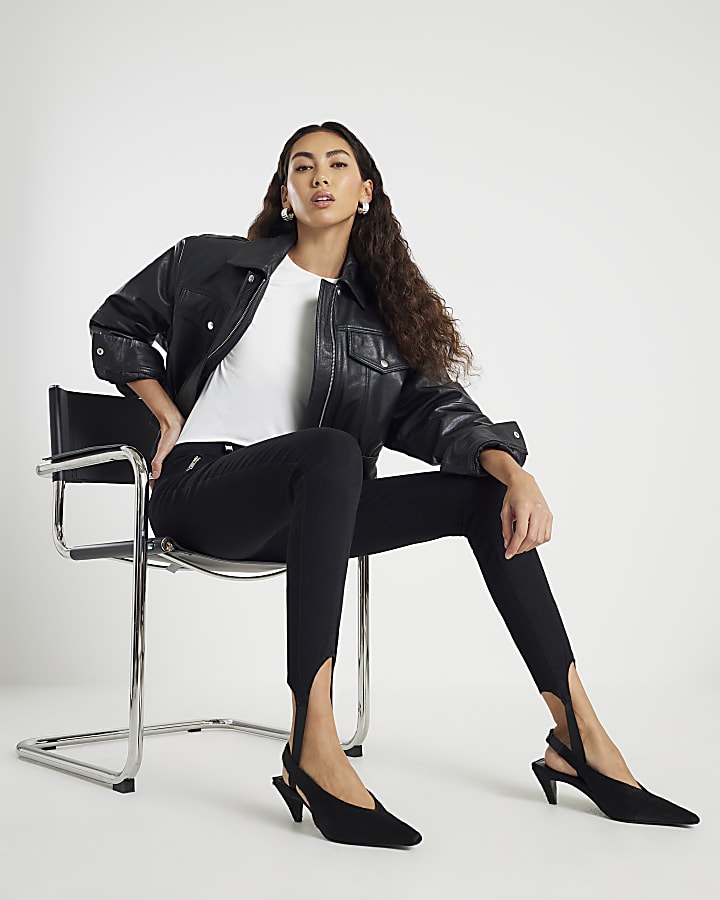 Black High Rise Skinny Stirrup Jeans