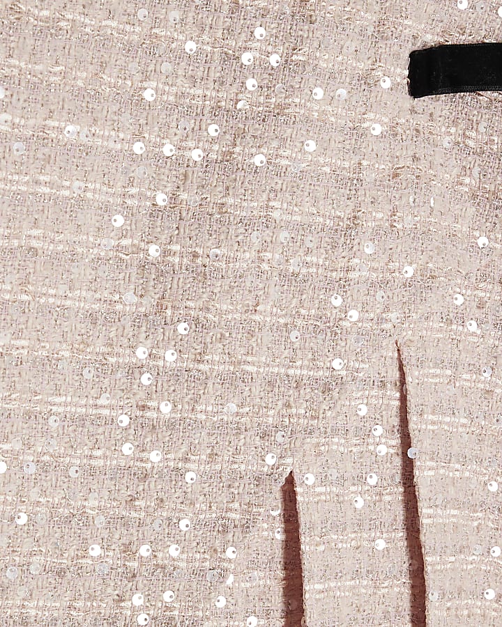Pink Boucle Bow Pleated Mini Skirt