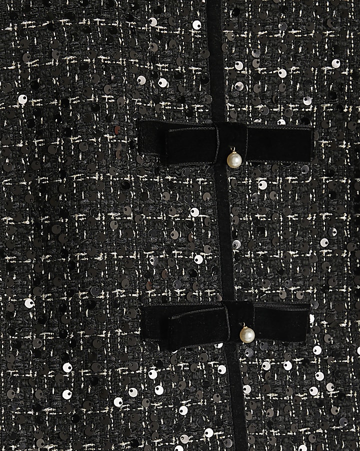 Black Boucle Sleeveless Bow Front Top