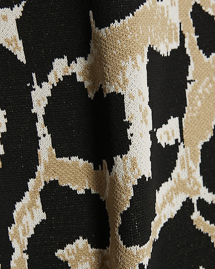 Brown Knit Leopard Print High Neck Top