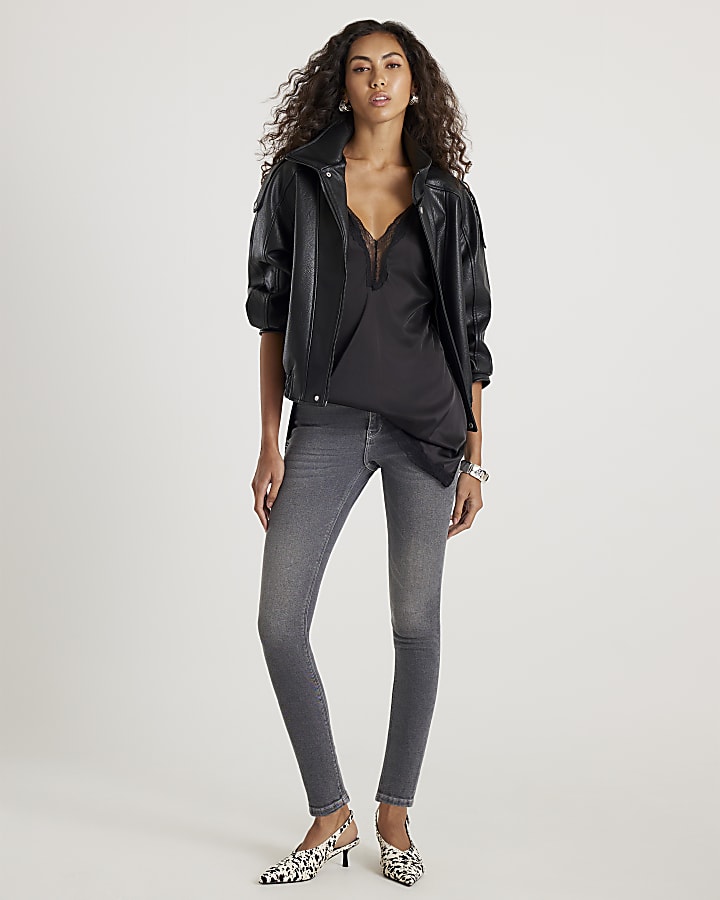 Grey Mid Rise Sculpt Skinny Jeans