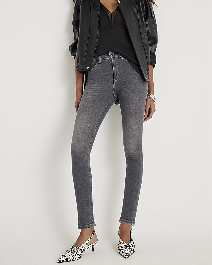 Grey Mid Rise Sculpt Skinny Jeans