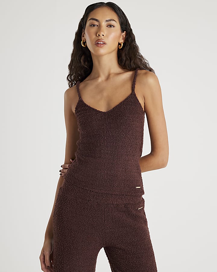 Brown Fluffy Cami Top