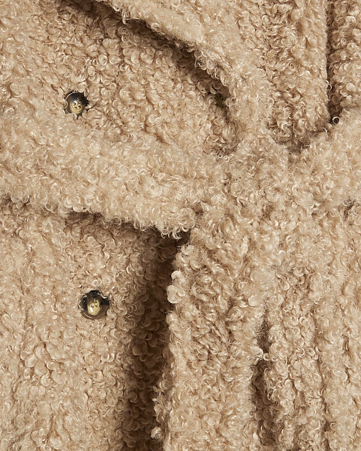 Beige Borg Longline Belted Coat