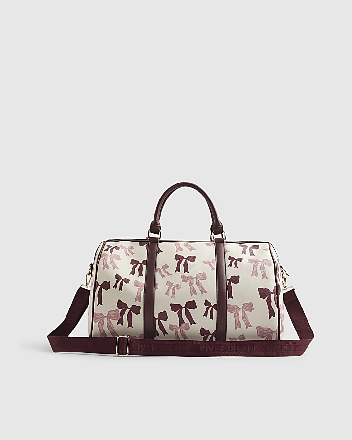 Cream Bow Print Barrel Bag Bundle