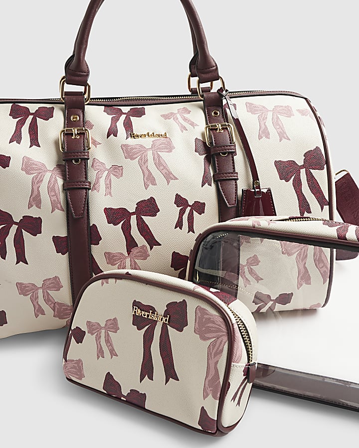 Cream Bow Print Barrel Bag Bundle