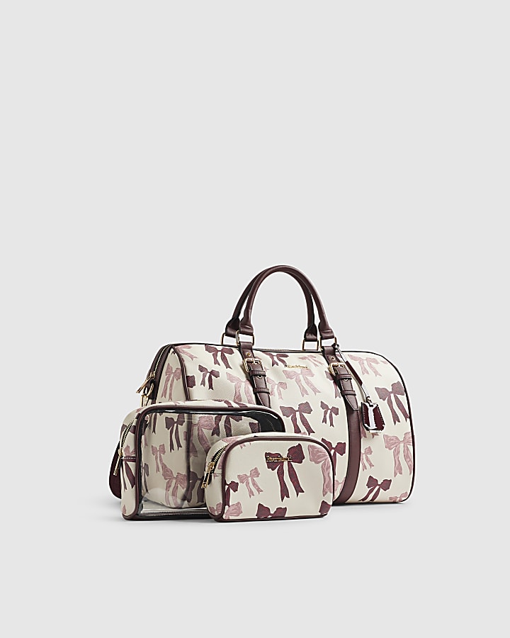 Cream Bow Print Barrel Bag Bundle
