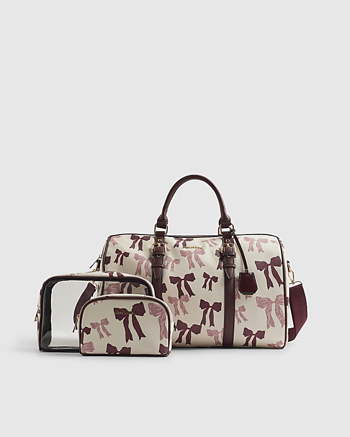 Cream Bow Print Barrel Bag Bundle