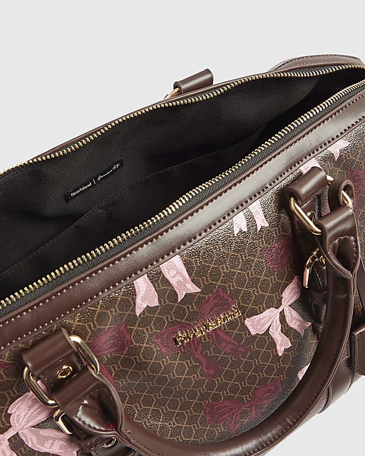 Brown Monogram Bow Print Barrel Bundle Bag