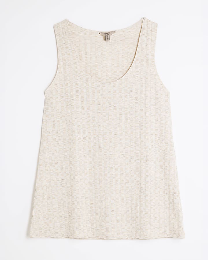 Cream Sleeveless Ribbed Tunic Top