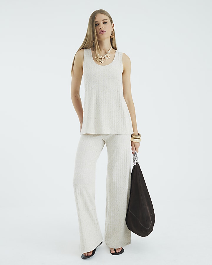 Cream Sleeveless Ribbed Tunic Top
