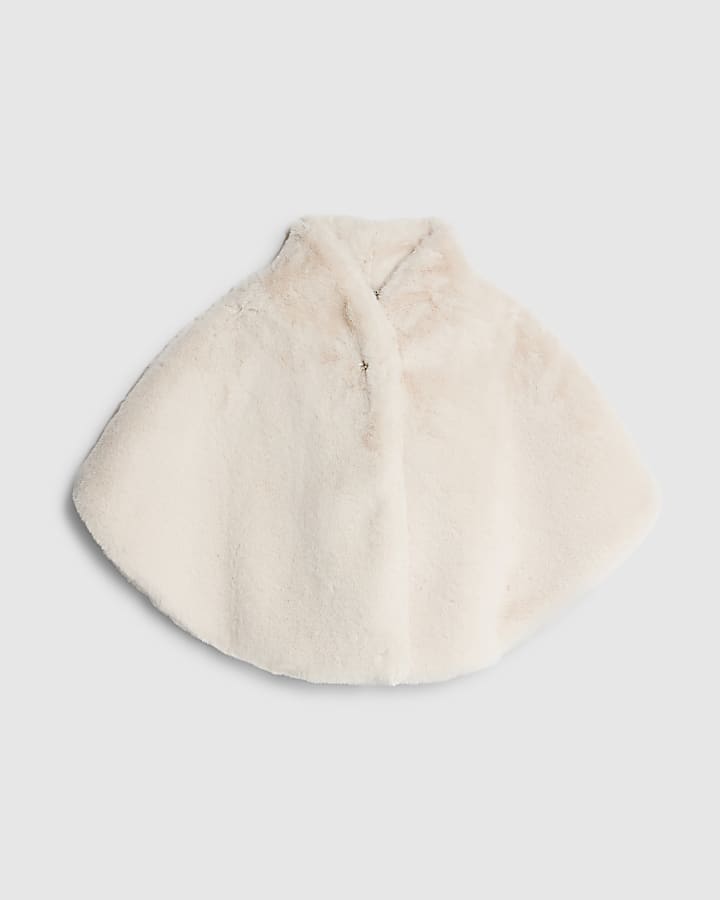 Cream Faux Fur Brooch Cape