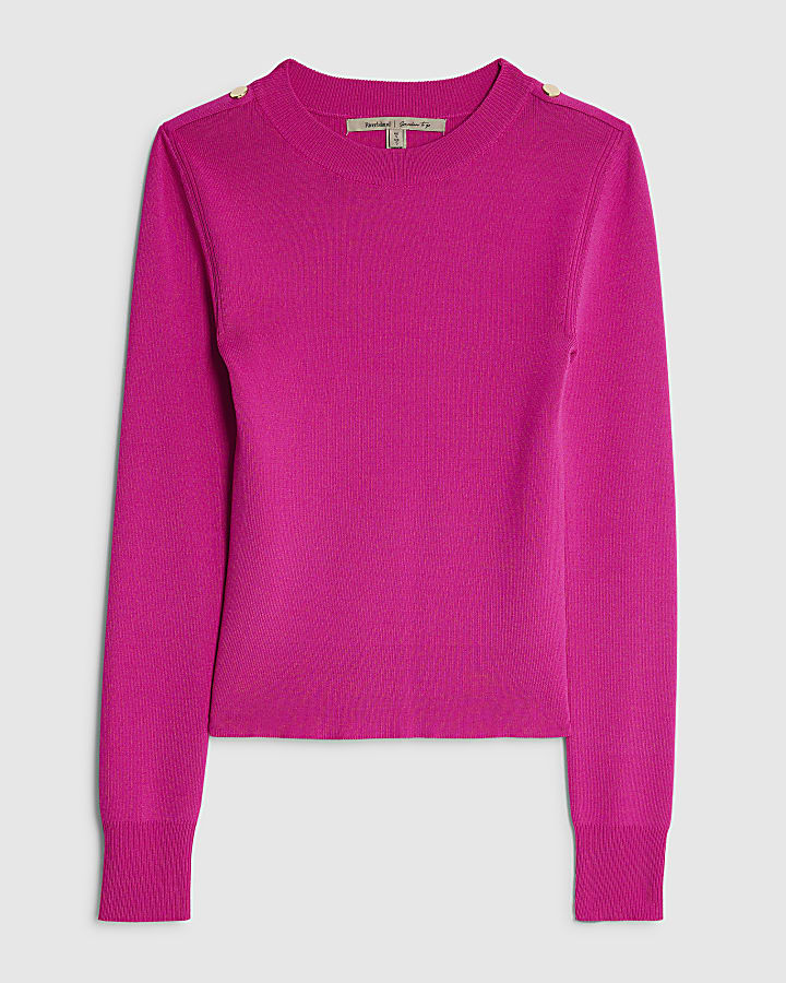 Pink Long Sleeve Lurex Bodyfit Knitted Top