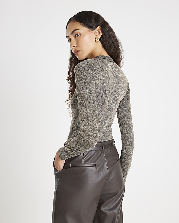 Gold Long Sleeve Lurex Body Fit Top