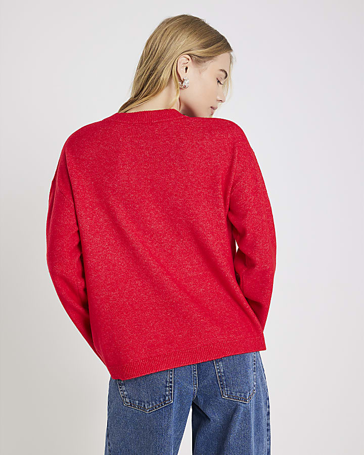 Red Knitted Crew Neck Jumper
