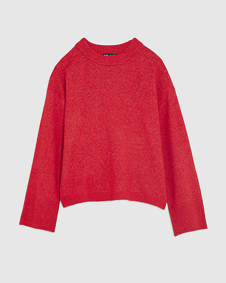 Red Knitted Crew Neck Jumper