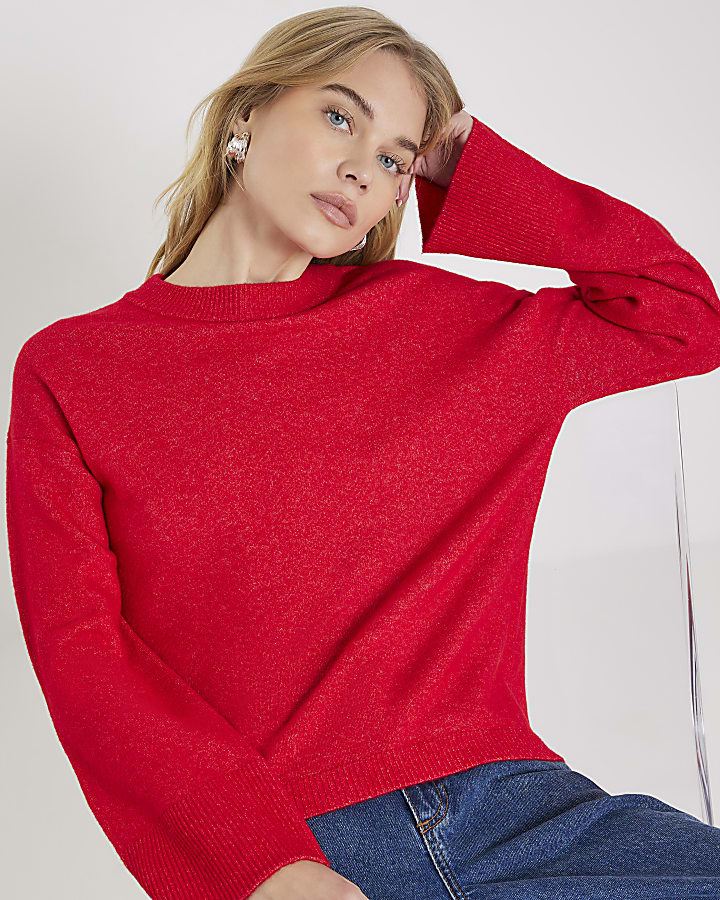 Red Knitted Crew Neck Jumper