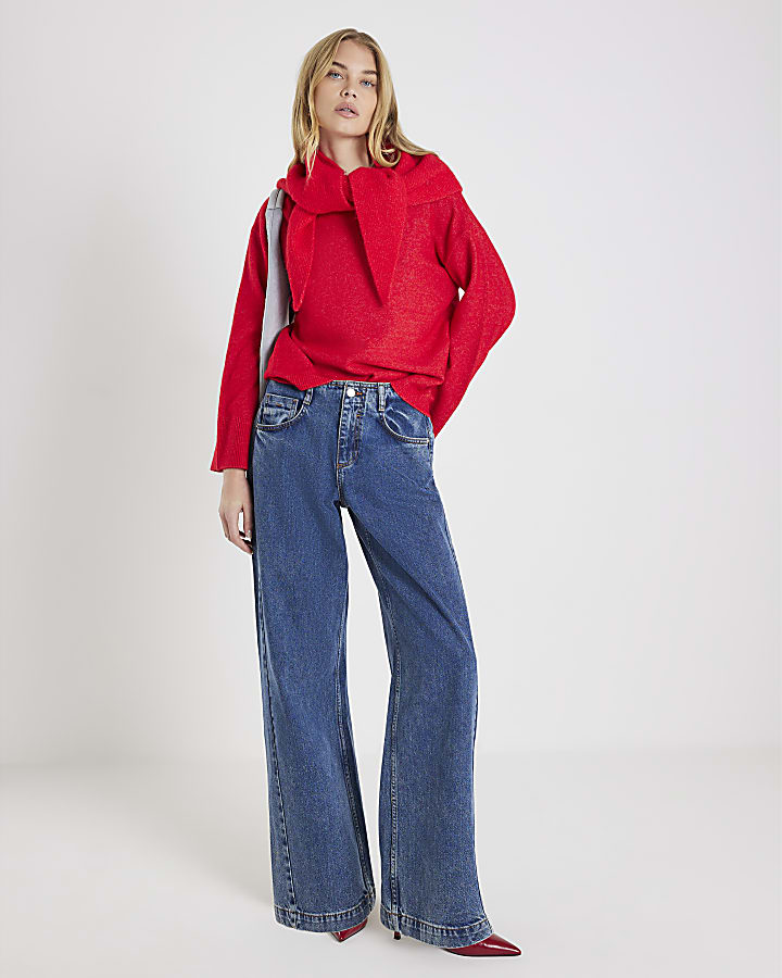 Red Knitted Crew Neck Jumper