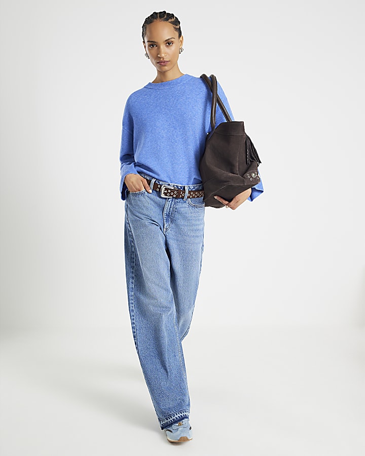 Blue Knitted Crew Neck Jumper