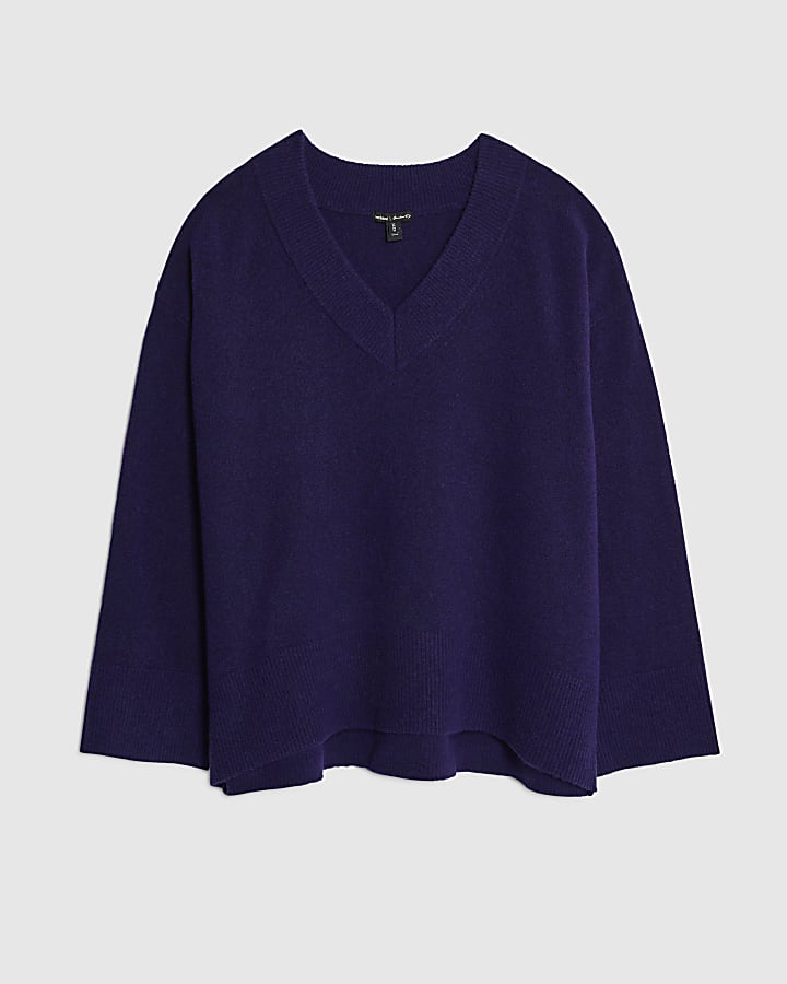Purple Knitted V-Neck Jumper
