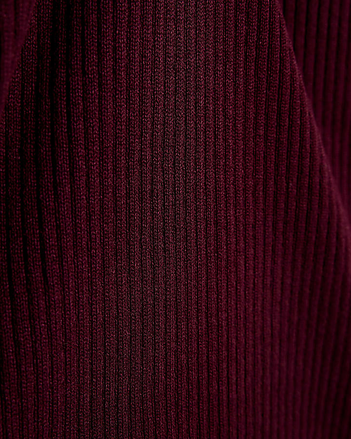 Red Knit Ribbed Roll Neck Top