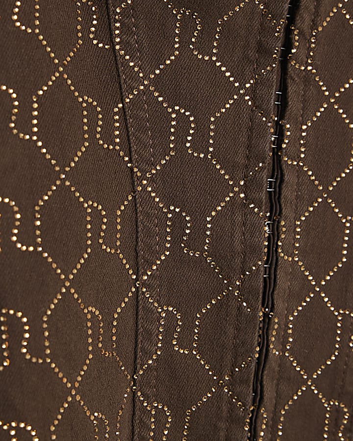 Brown Monogram Denim Stretch Corset Top