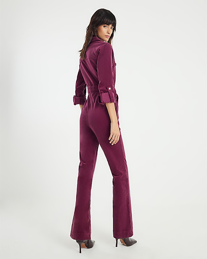 Red Corduroy Long Sleeve Snaffle Jumpsuit