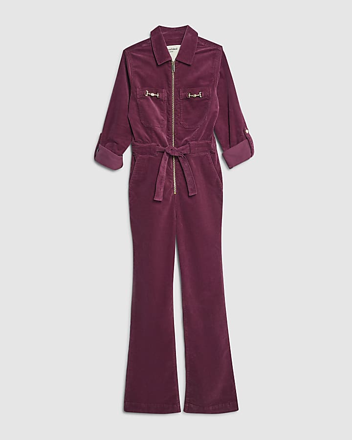 Red Corduroy Long Sleeve Snaffle Jumpsuit