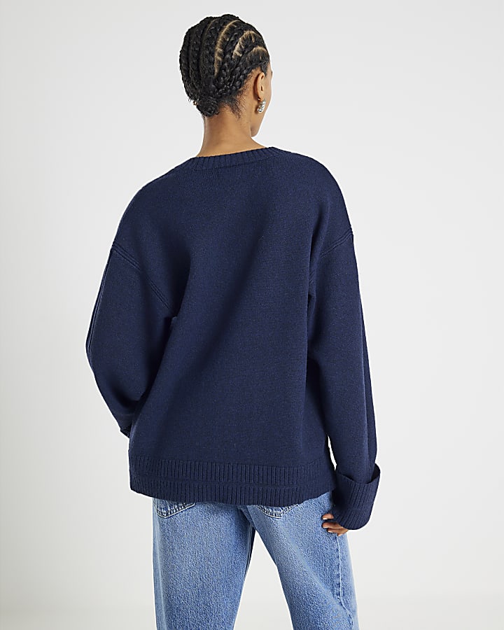 Navy Knitted Long Sleeve Cardigan