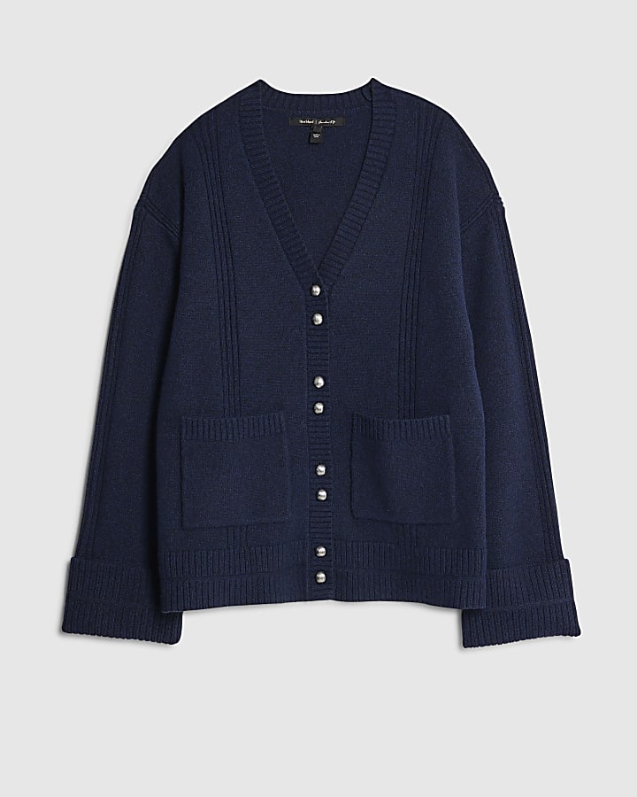Navy Knitted Long Sleeve Cardigan