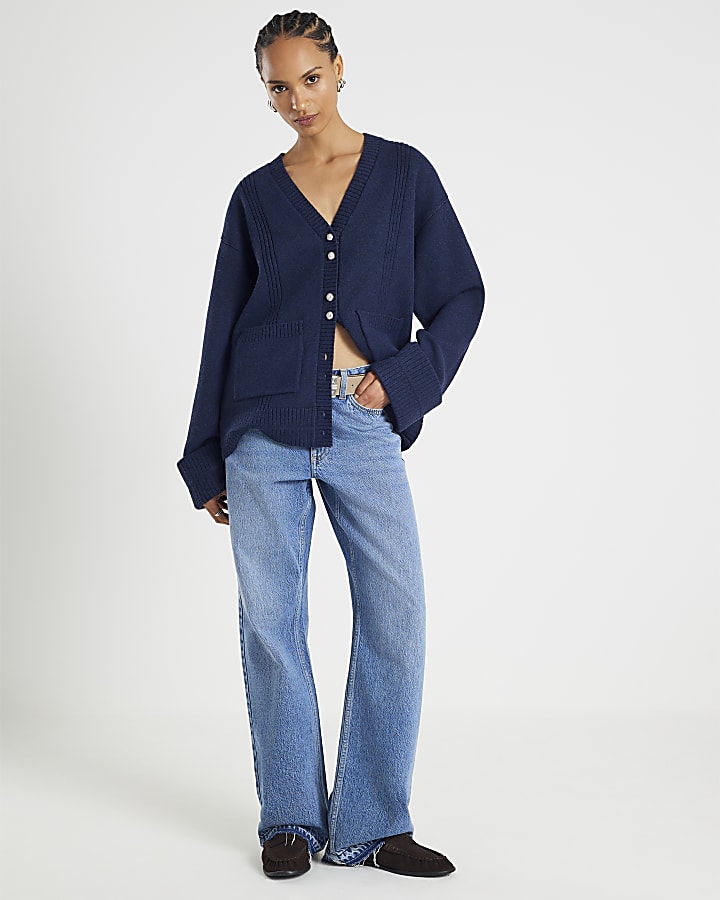Navy Knitted Long Sleeve Cardigan