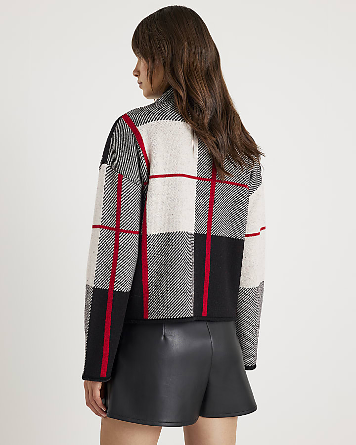 Black Check Print High Neck Jumper