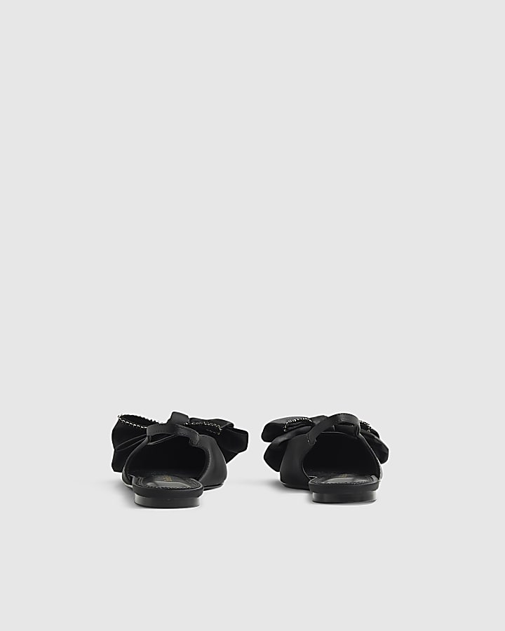 Black Satin Bow Pointed Toe Shoes