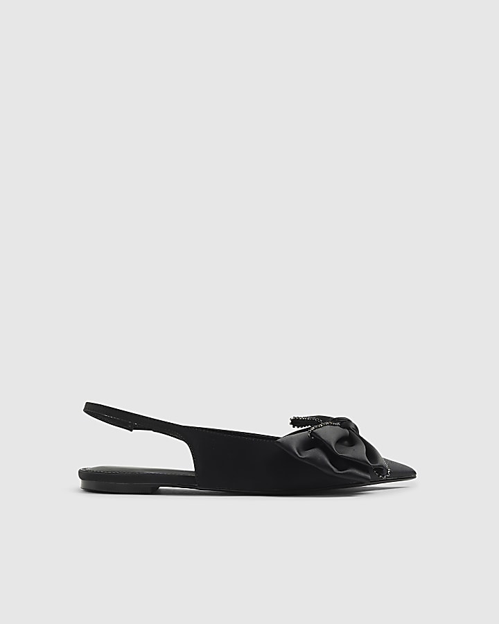 Black Satin Bow Pointed Toe Shoes